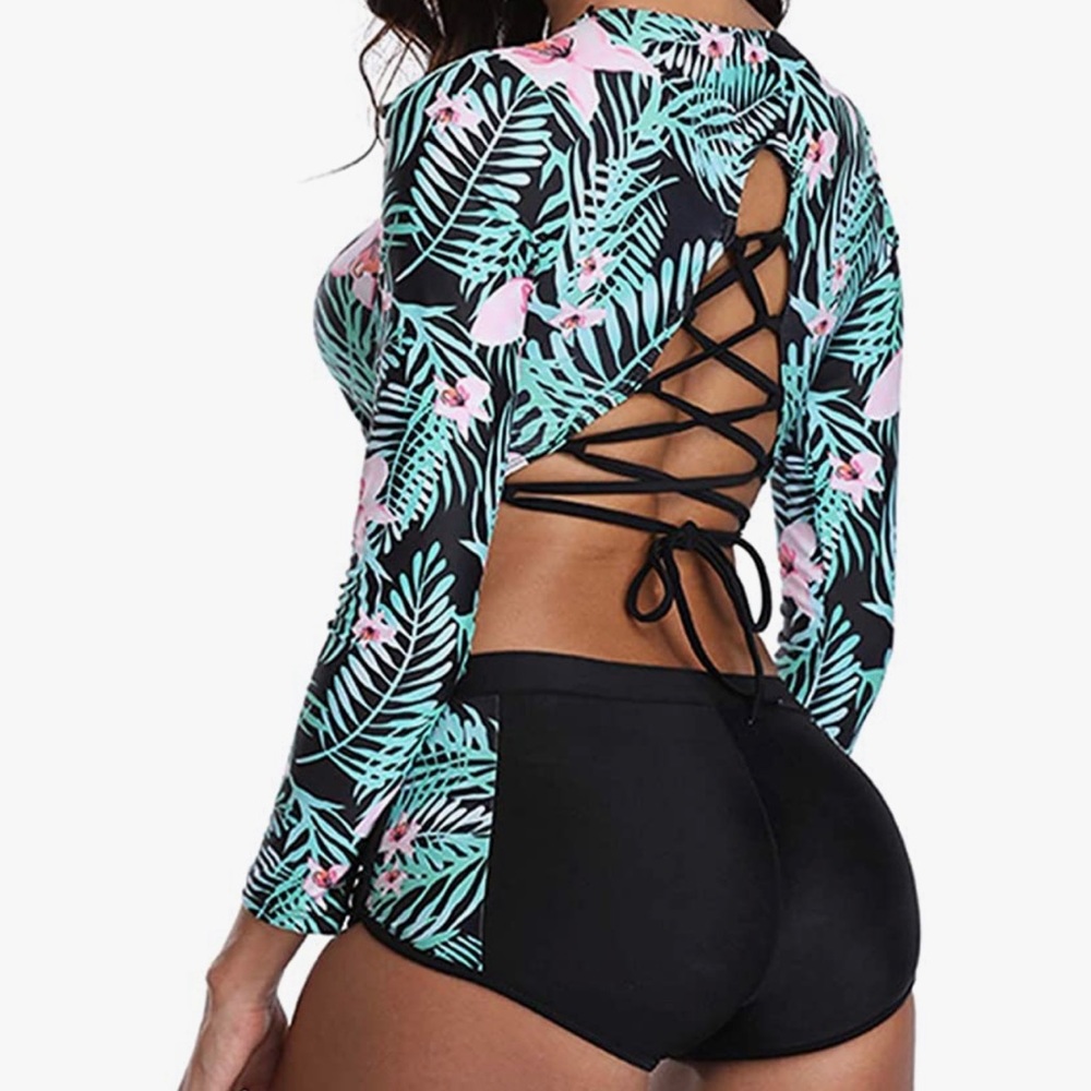 Swimsuit Halter Push Up Top Boyshort Bikini Set